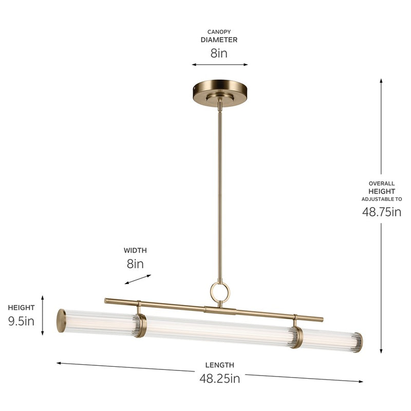 Kichler Riven 48.25" LED 1Lt Linear Chandelier, Bronze/Fluted