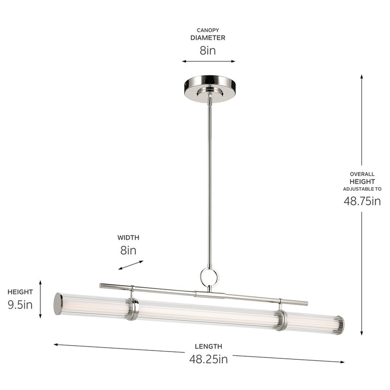 Kichler Riven 48.25" LED 1Lt Linear Chandelier, Nickel/Clear Fluted