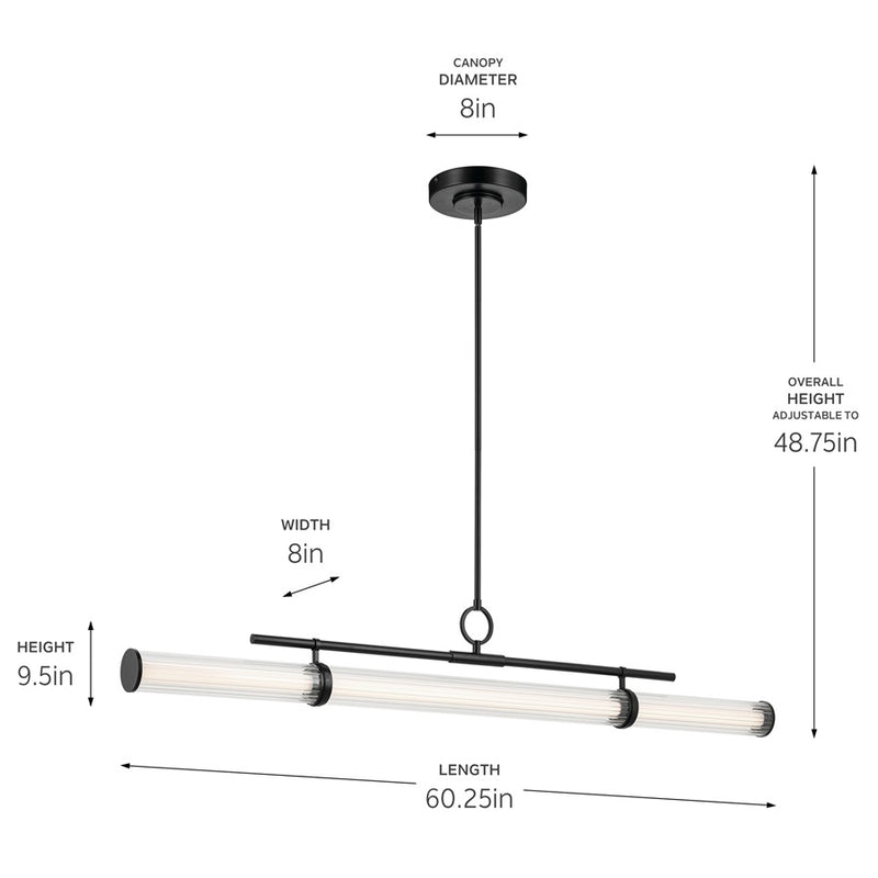 Kichler Riven 60.25" LED 1Lt Linear Chandelier, Black/Clear Fluted