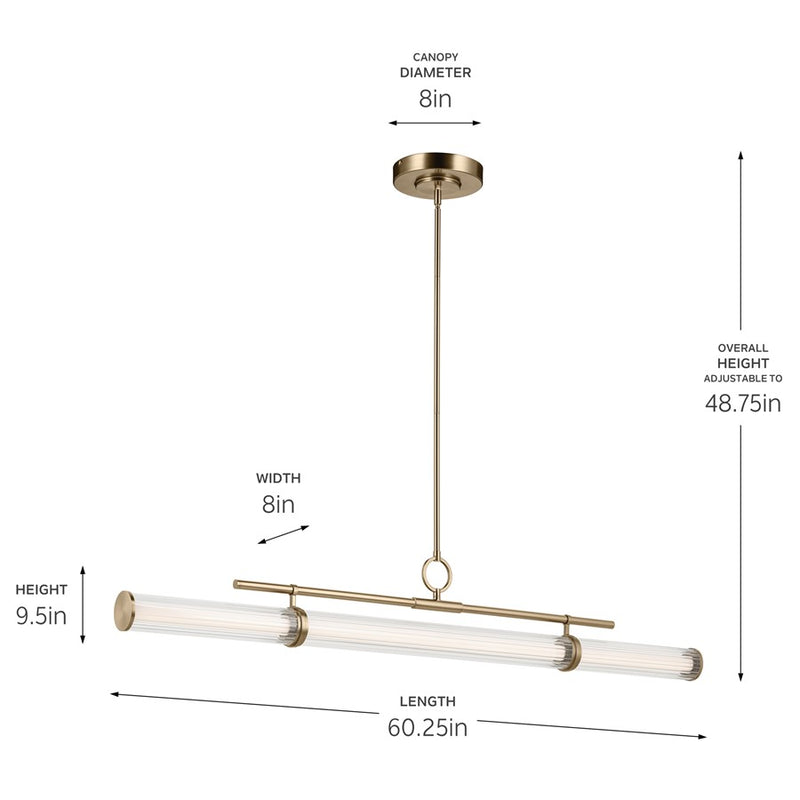 Kichler Riven 60.25" LED 1Lt Linear Chandelier, Bronze/Fluted