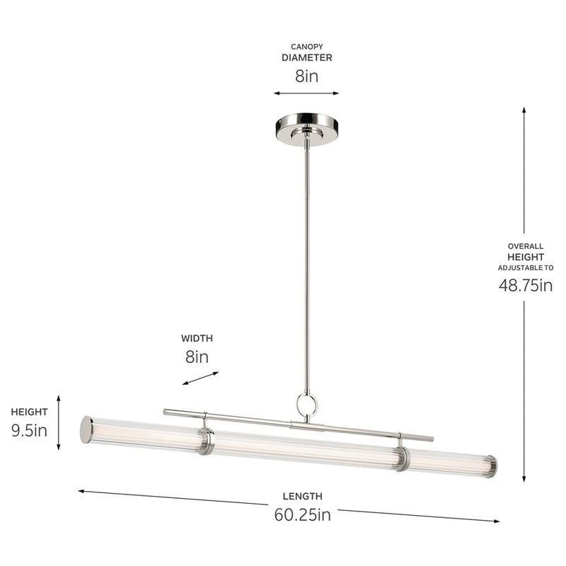 Kichler Riven 60.25" LED 1Lt Linear Chandelier, Nickel/Clear Fluted
