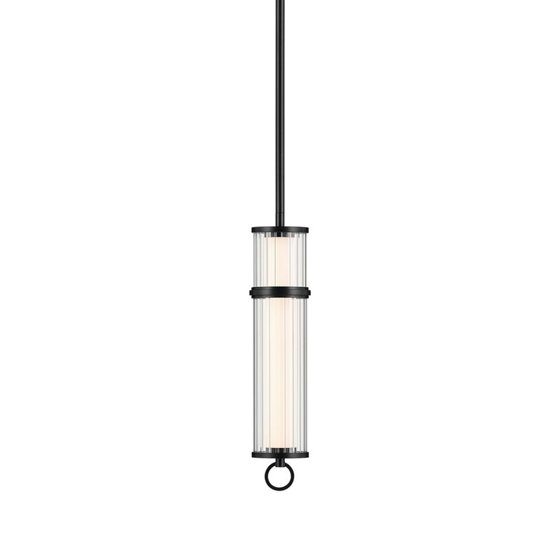 Kichler Riven 15.5" LED 1 Light Mini Pendant, Black/Clear Fluted