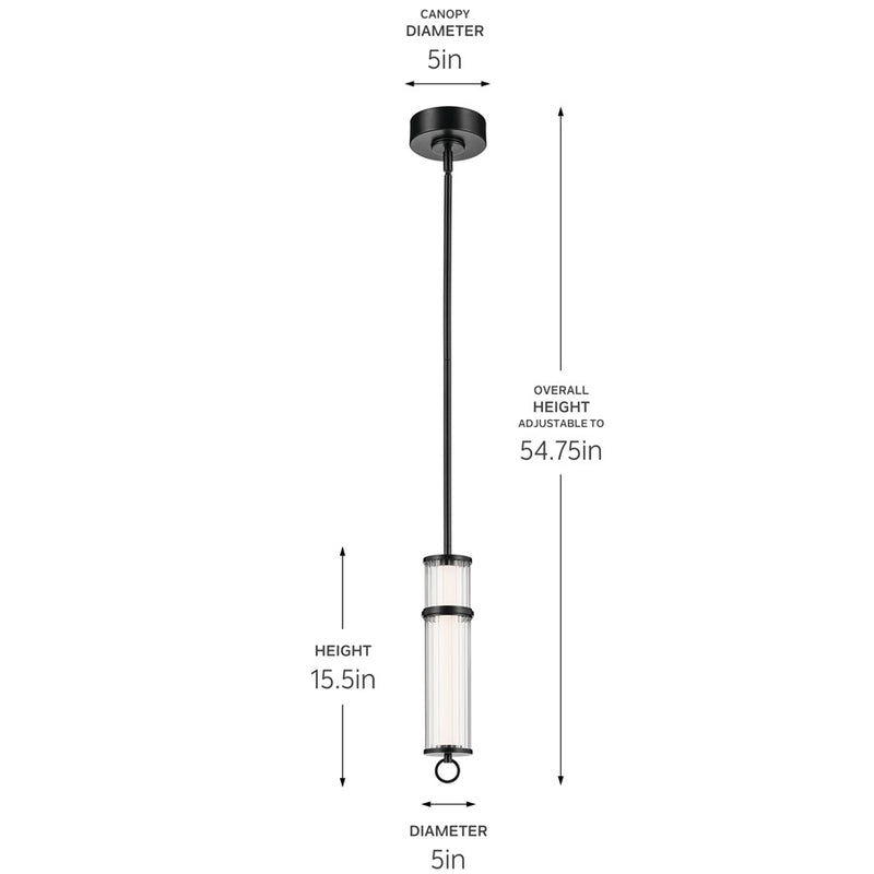 Kichler Riven 15.5" LED 1 Light Mini Pendant, Black/Clear Fluted