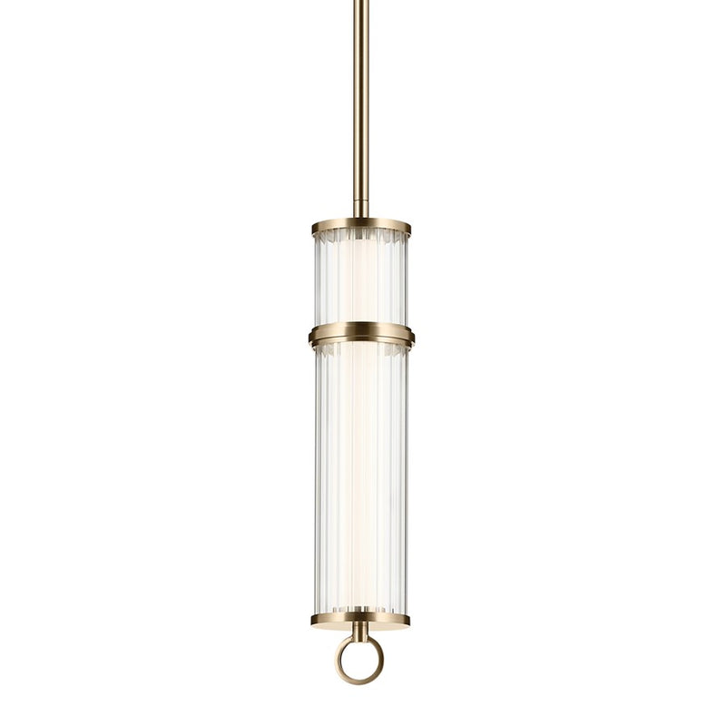Kichler Riven 15.5" LED 1 Light Pendant, Bronze/Clear Fluted