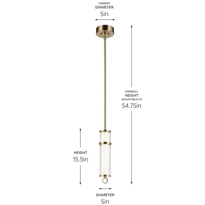 Kichler Riven 15.5" LED 1 Light Pendant, Bronze/Clear Fluted