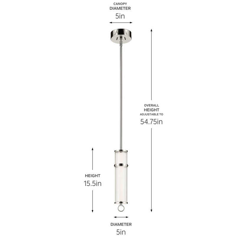 Kichler Riven 15.5" LED 1 Light Pendant, Nickel/Clear Fluted
