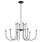 Kichler Moraine 50" LED 12 Light 2-Tier Chandelier, Black - 52758BKLED