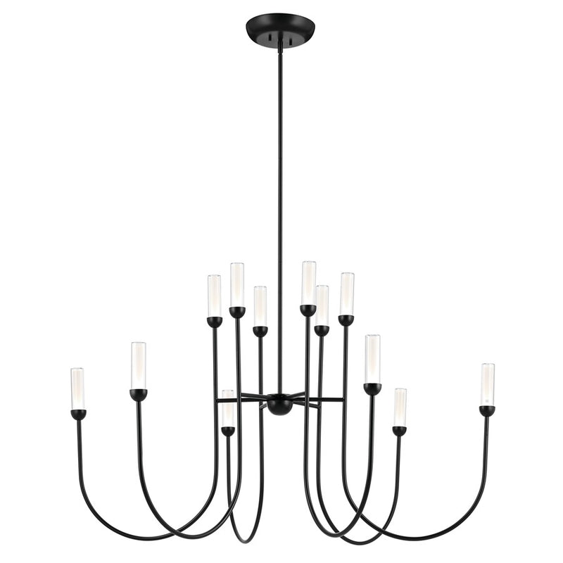 Kichler Moraine 50" LED 12 Light 2-Tier Chandelier, Black - 52758BKLED