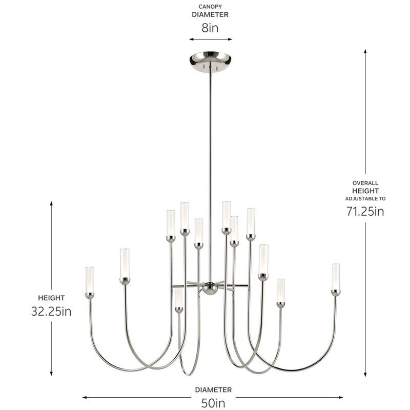 Kichler Moraine 50" LED 12 Light 2-Tier Chandelier, Nickel