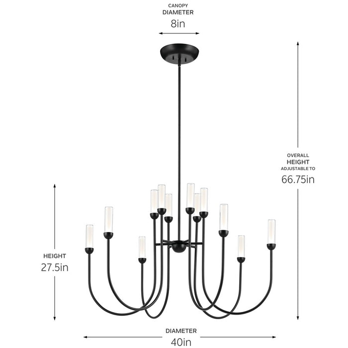 Kichler Moraine 40" LED 12 Light 2-Tier Chandelier, Black