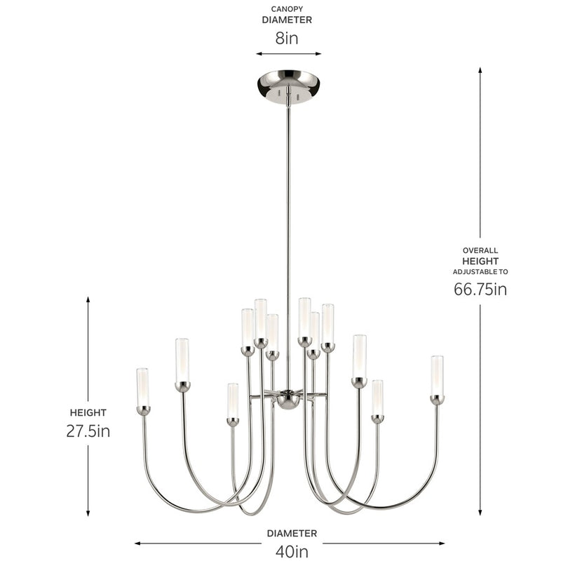Kichler Moraine 40" LED 12 Light 2-Tier Chandelier, Nickel