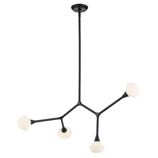 Kichler Cassius 39.5" 4 Light Convertible Chandelier, Black/Opal Glass - 52762BK