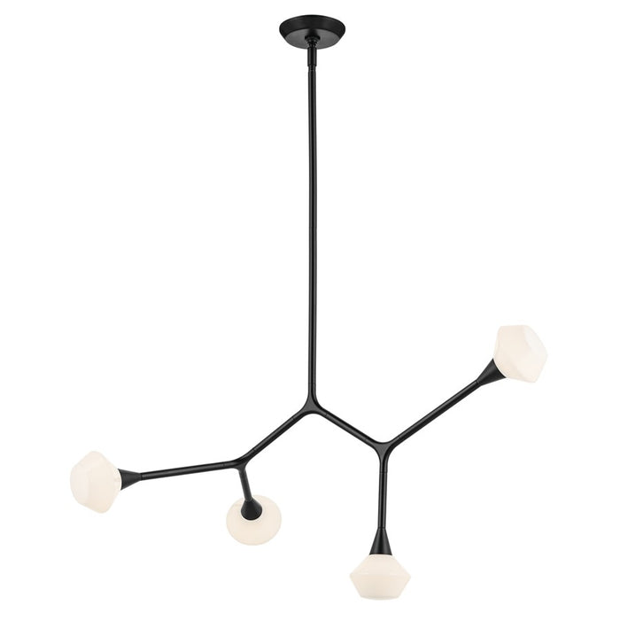 Kichler Cassius 39.5" 4 Light Convertible Chandelier, Black/Opal Glass - 52762BK