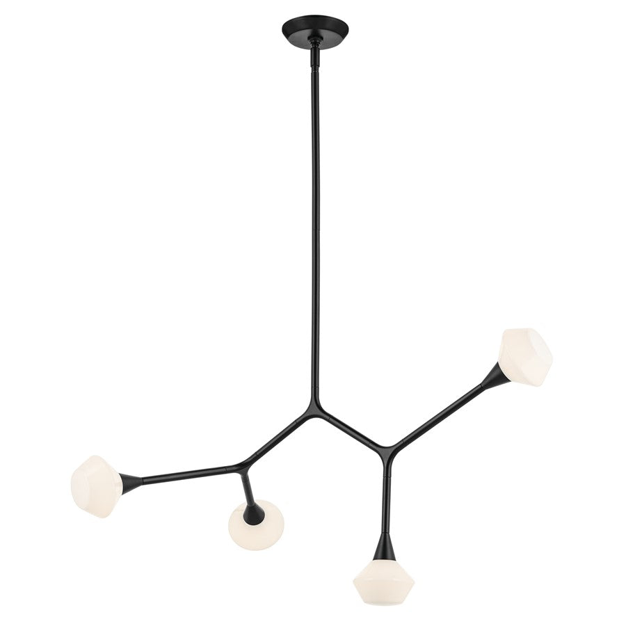Kichler Cassius 39.5" 4 Light Convertible Chandelier, Black/Opal Glass - 52762BK