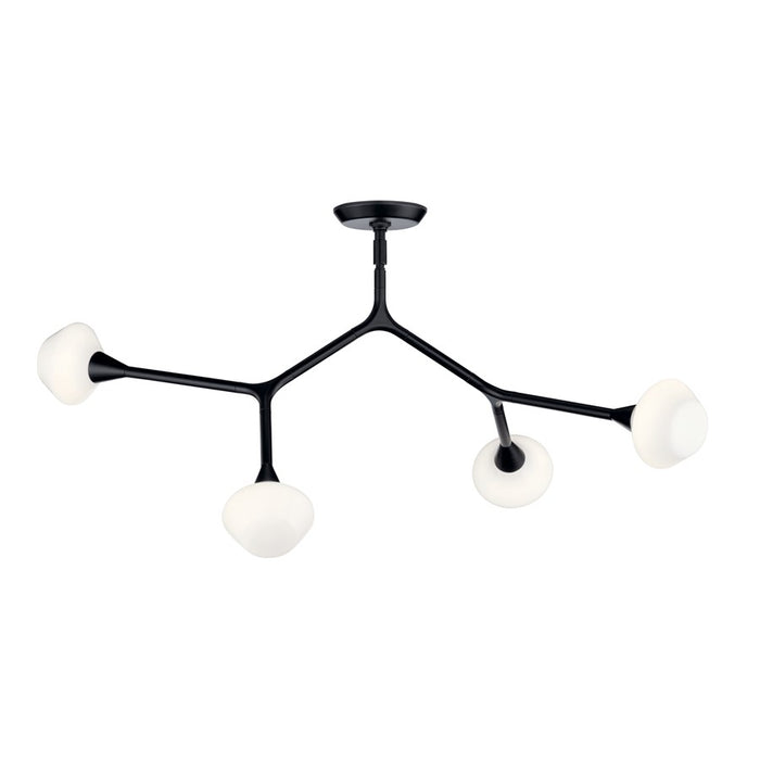 Kichler Cassius 39.5" 4 Light Convertible Chandelier, Black/Opal Glass