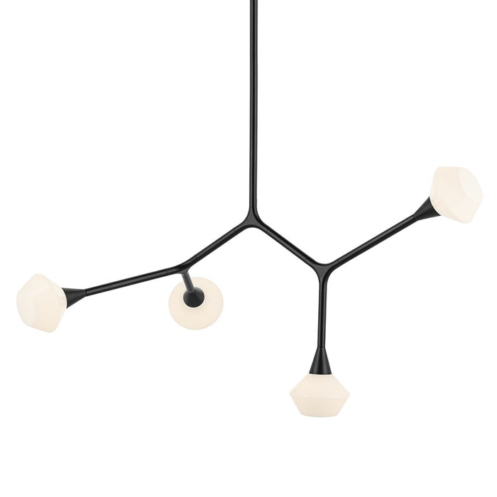 Kichler Cassius 39.5" 4 Light Convertible Chandelier, Black/Opal Glass