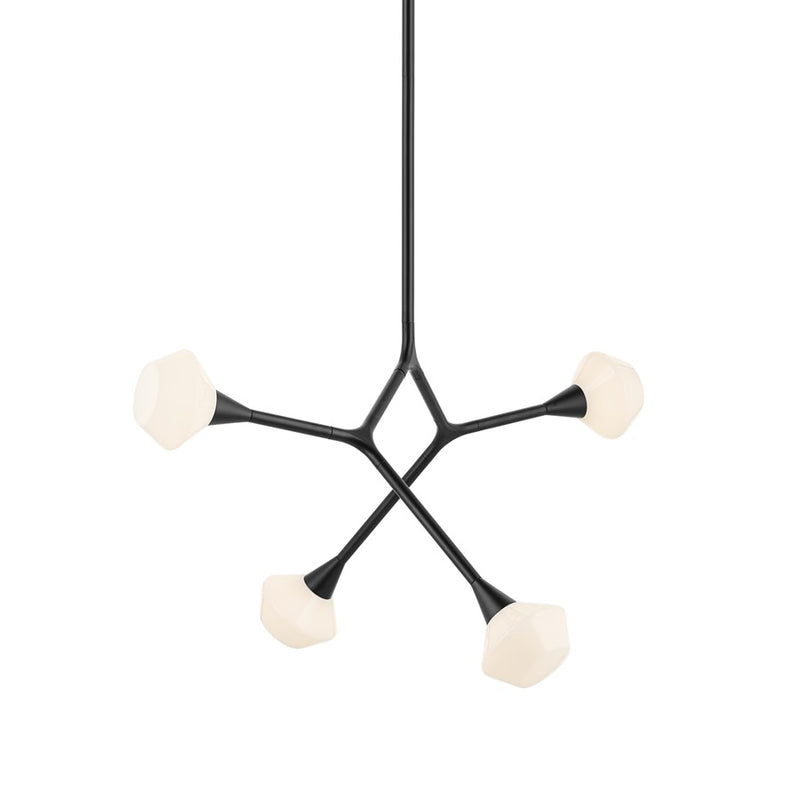 Kichler Cassius 39.5" 4 Light Convertible Chandelier, Black/Opal Glass