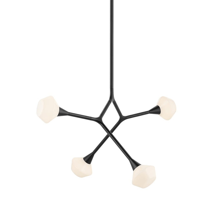 Kichler Cassius 39.5" 4 Light Convertible Chandelier, Black/Opal Glass