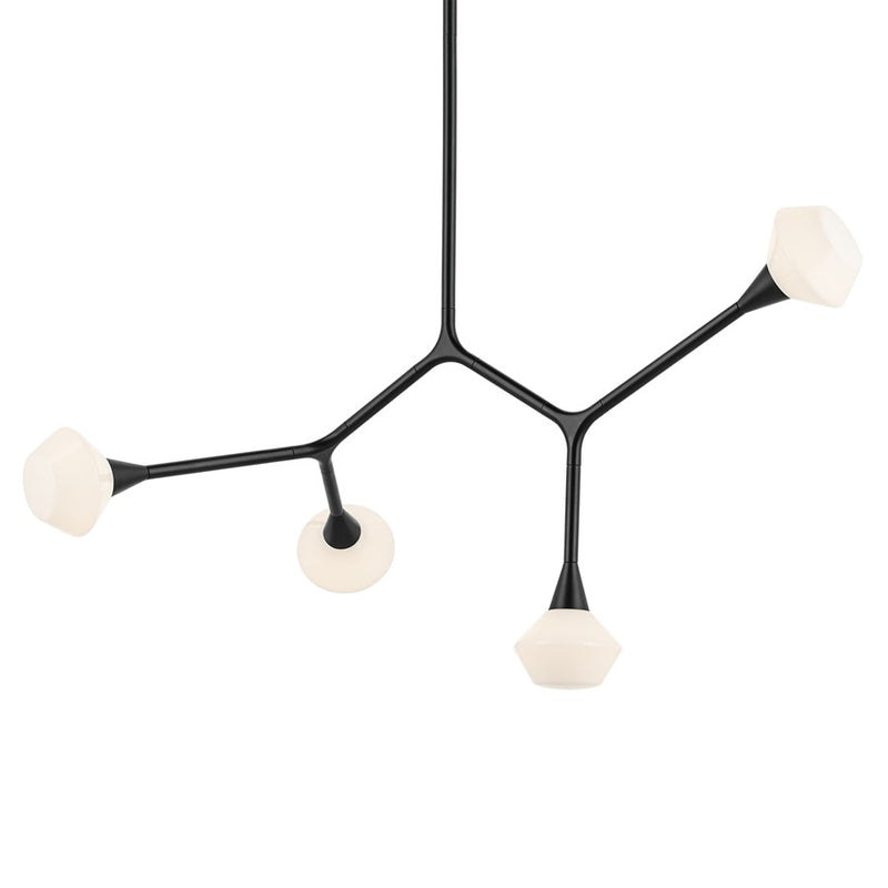 Kichler Cassius 39.5" 4 Light Convertible Chandelier, Black/Opal Glass