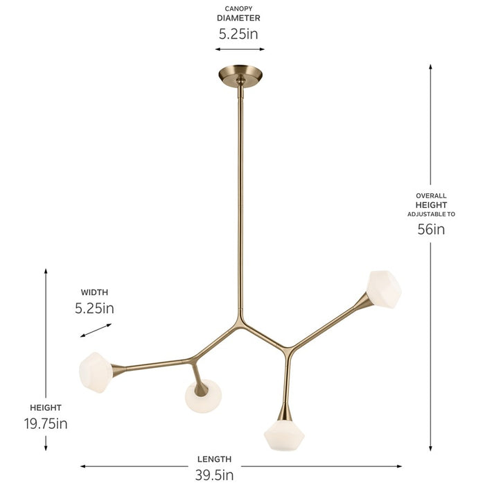 Kichler Cassius 39.5" 4 Light Convertible Chandelier, Bronze/Opal