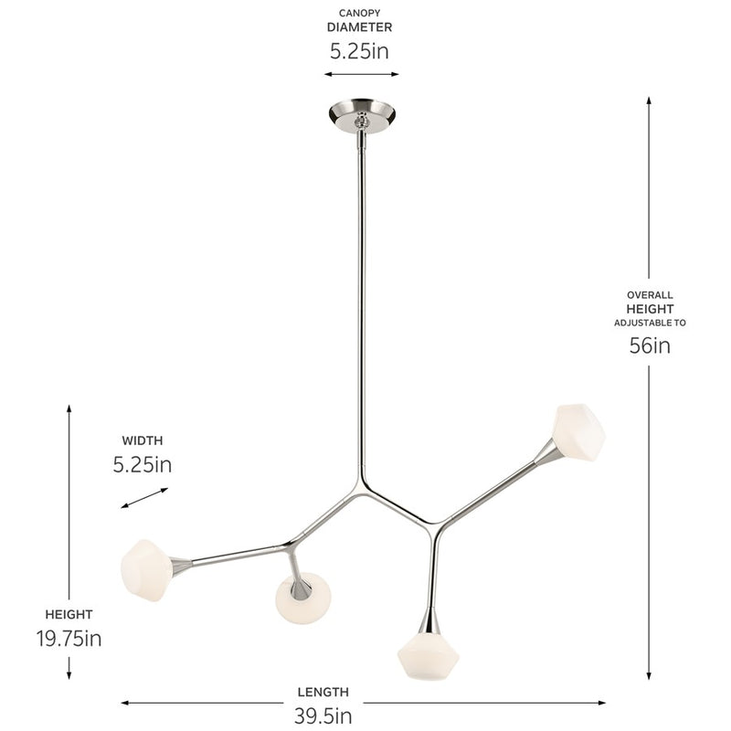 Kichler Cassius 39.5" 4 Light Convertible Chandelier, Nickel/Opal