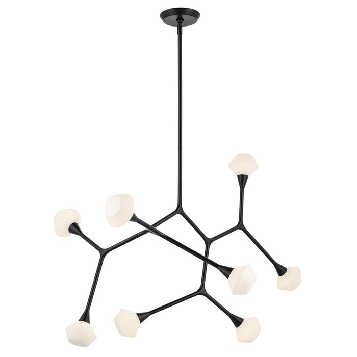 Kichler Cassius 52.5" 8 Light Convertible Chandelier, Black/Opal Glass - 52763BK