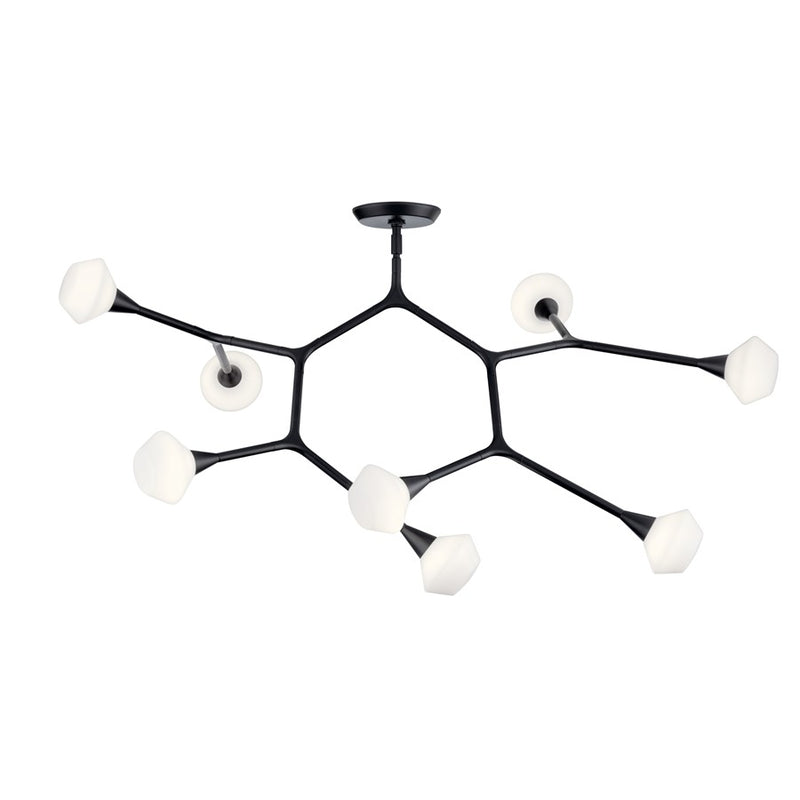 Kichler Cassius 52.5" 8 Light Convertible Chandelier, Black/Opal Glass