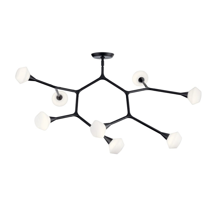 Kichler Cassius 52.5" 8 Light Convertible Chandelier, Black/Opal Glass