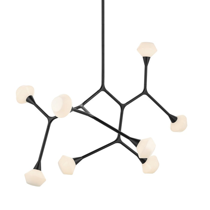 Kichler Cassius 52.5" 8 Light Convertible Chandelier, Black/Opal Glass