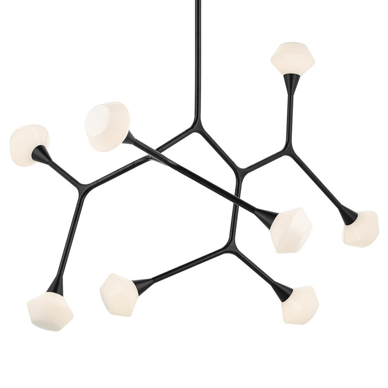 Kichler Cassius 52.5" 8 Light Convertible Chandelier, Black/Opal Glass