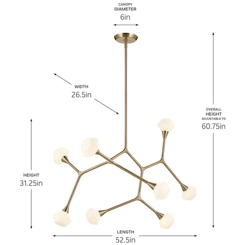 Kichler Cassius 52.5" 8 Light Convertible Chandelier, Bronze/Opal