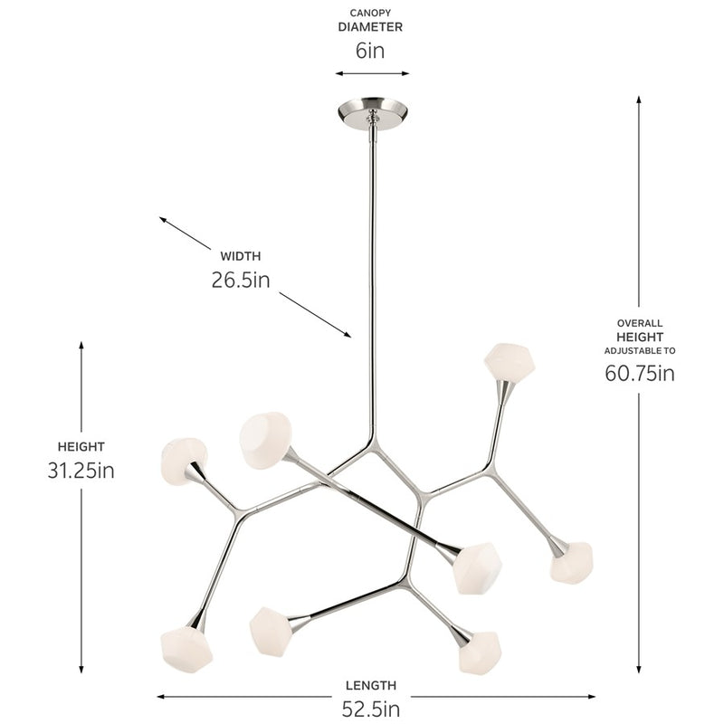 Kichler Cassius 52.5" 8 Light Convertible Chandelier, Nickel/Opal