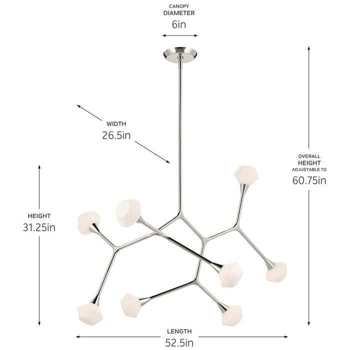 Kichler Cassius 52.5" 8 Light Convertible Chandelier, Nickel/Opal