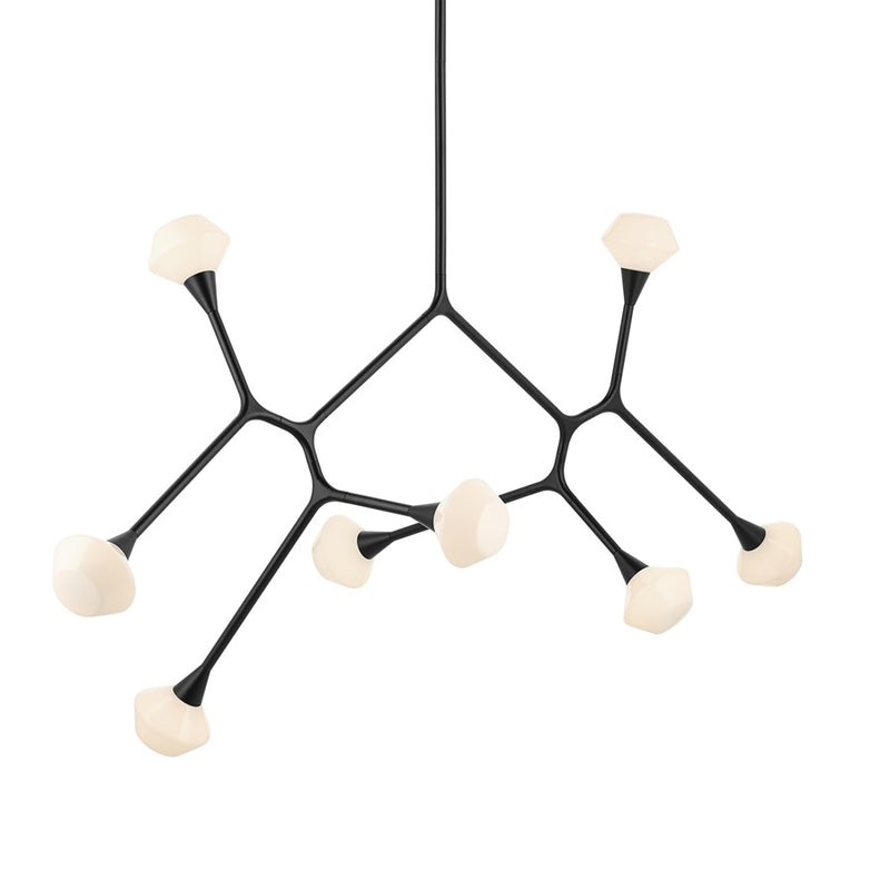 Kichler Cassius 61in 8-Light Convertible Chandelier | Modern Black Steel and Opal Glass | Dining Room & Living Room | 32 x 61 x 26 in | Model 52764BK