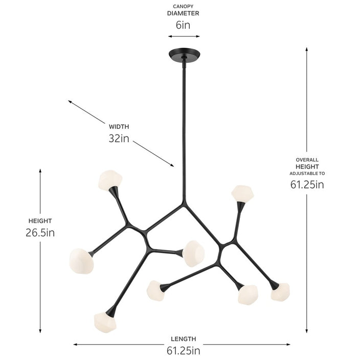 Kichler Cassius 61.25" 8 Light Convertible Chandelier, Black/Opal