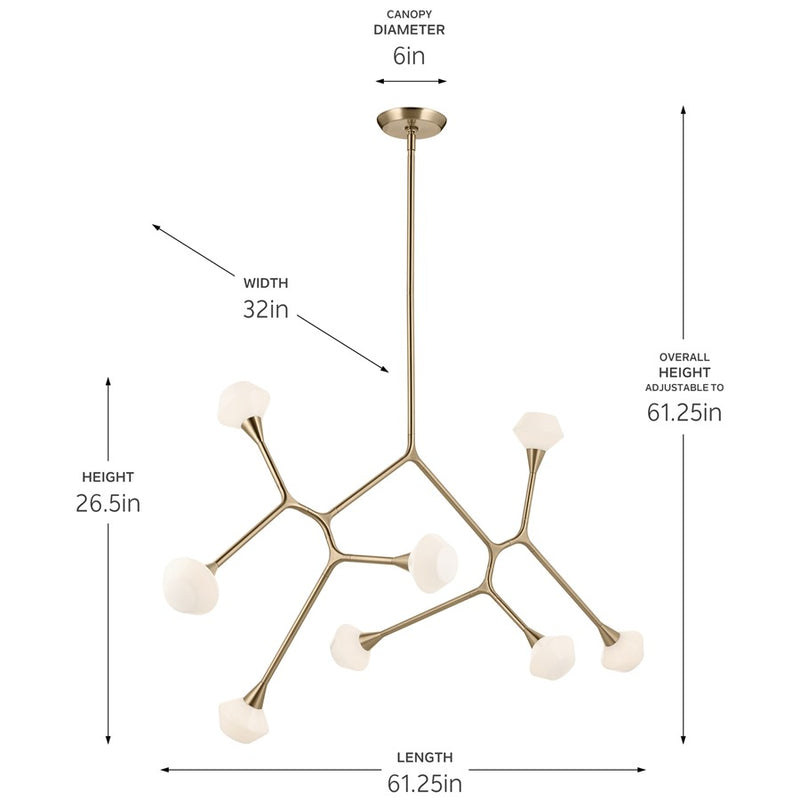 Kichler Cassius 61in 8-Light Convertible Chandelier | Modern Champagne Bronze and Opal Glass | Dining Room & Living Room | Model 52764CPZ