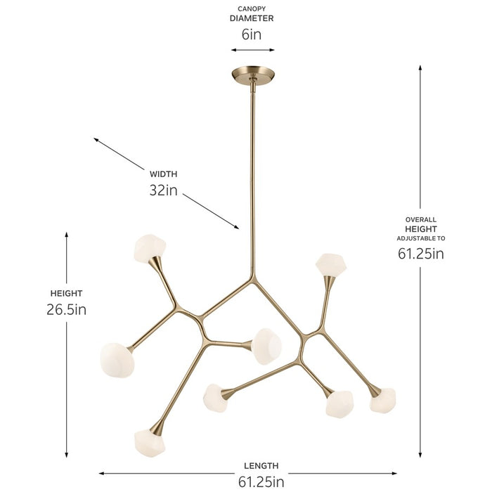 Kichler Cassius 61.25" 8 Light Convertible Chandelier, Bronze/Opal