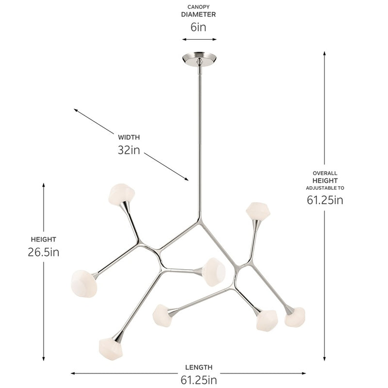 Kichler Cassius 61.25" 8 Light Convertible Chandelier, Nickel/Opal
