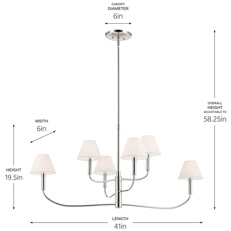 Kichler Eadie 41" 6 Light Chandelier, Polished Nickel