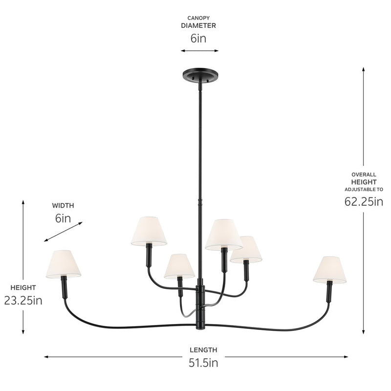 Kichler Eadie 51.5" 6 Light Chandelier, Black