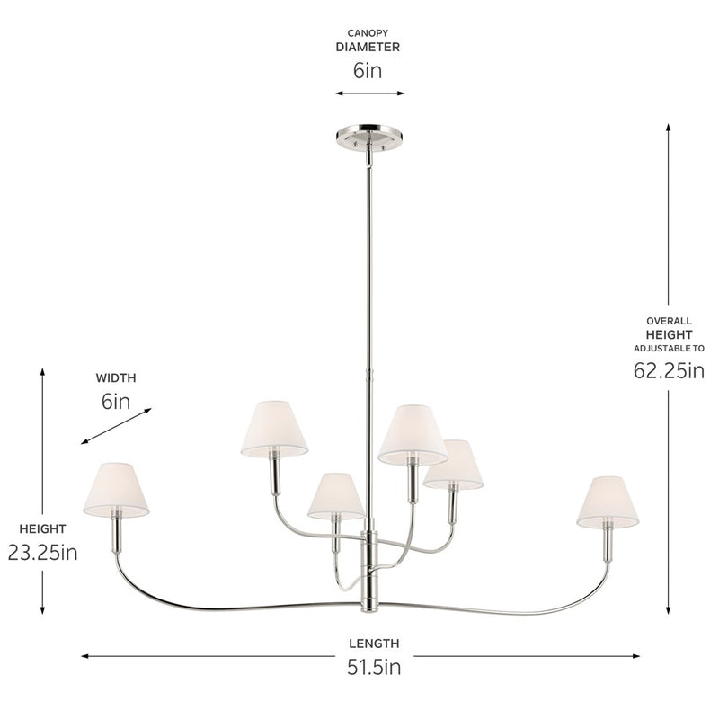 Kichler Eadie 51.5" 6 Light Chandelier, Polished Nickel