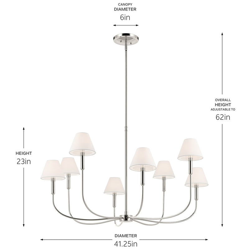 Kichler Eadie 41.25" 8 Light Chandelier, Polished Nickel