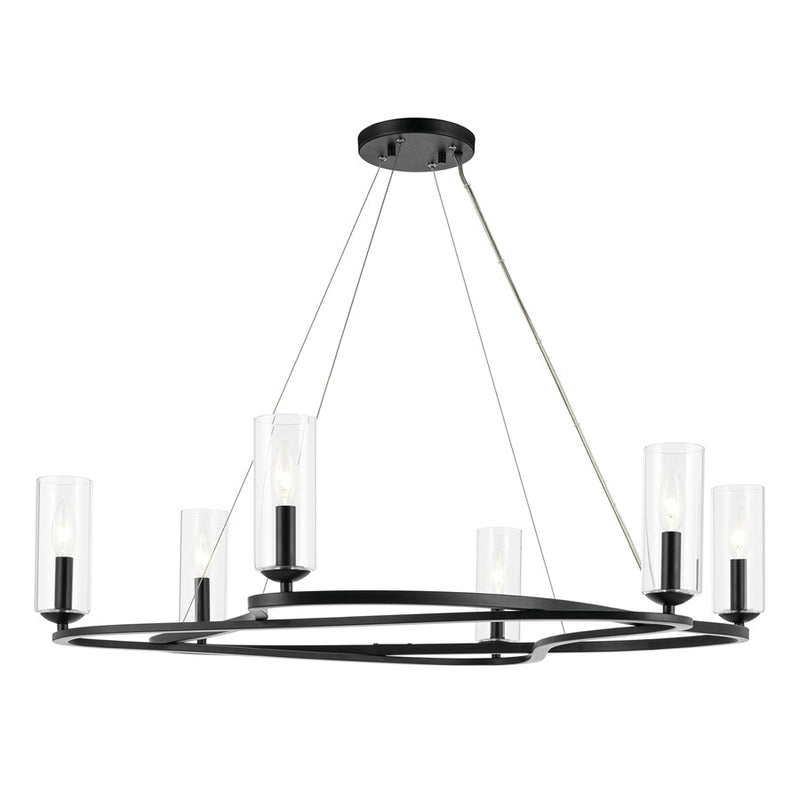 Kichler Harpin 37.75" 6 Light 1 Tier Chandelier, Black/Clear Glass - 52771BK