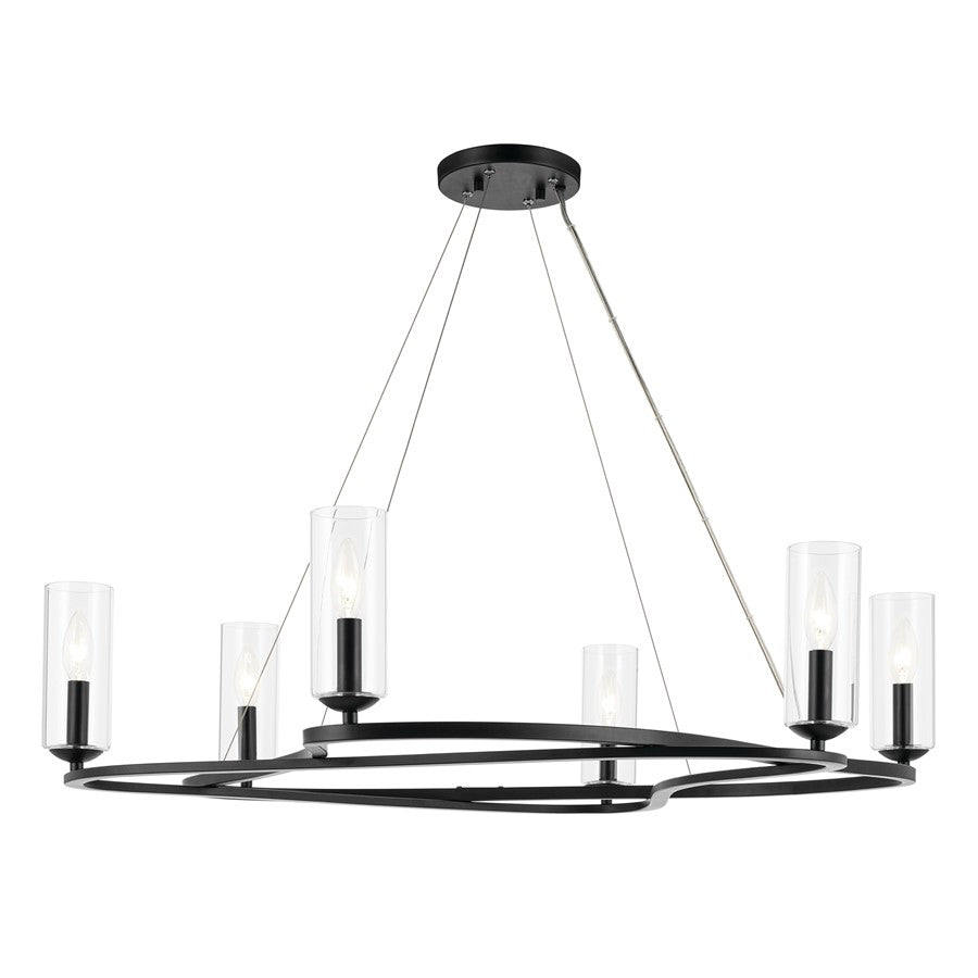 Kichler Harpin 37.75" 6 Light 1 Tier Chandelier, Black/Clear Glass - 52771BK