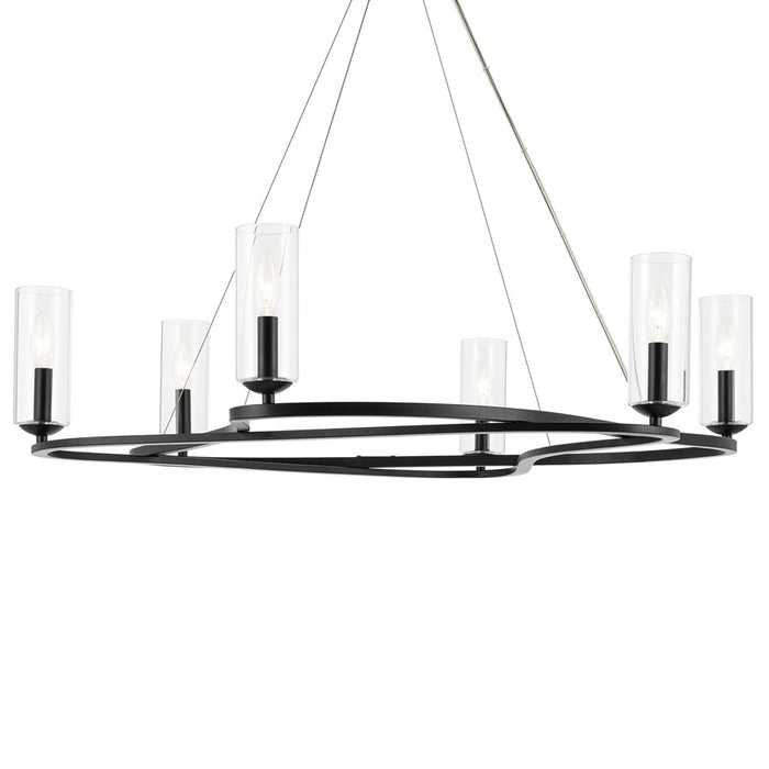 Kichler Harpin 37.75" 6 Light 1 Tier Chandelier, Black/Clear Glass