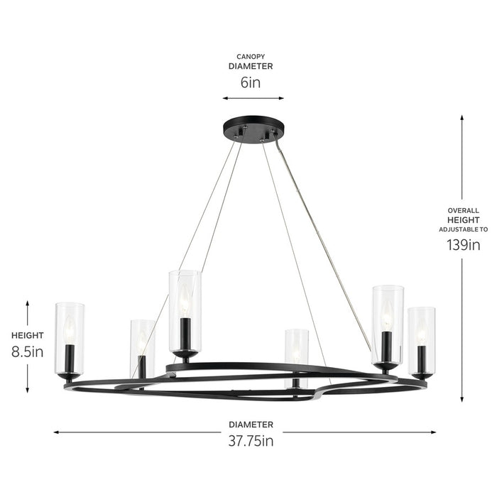 Kichler Harpin 37.75" 6 Light 1 Tier Chandelier, Black/Clear Glass