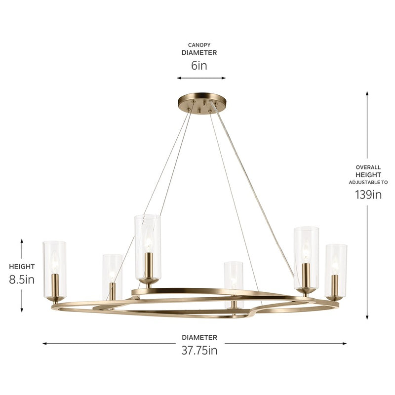Kichler Harpin 37.75" 6 Light Chandelier, Champagne Bronze/Clear