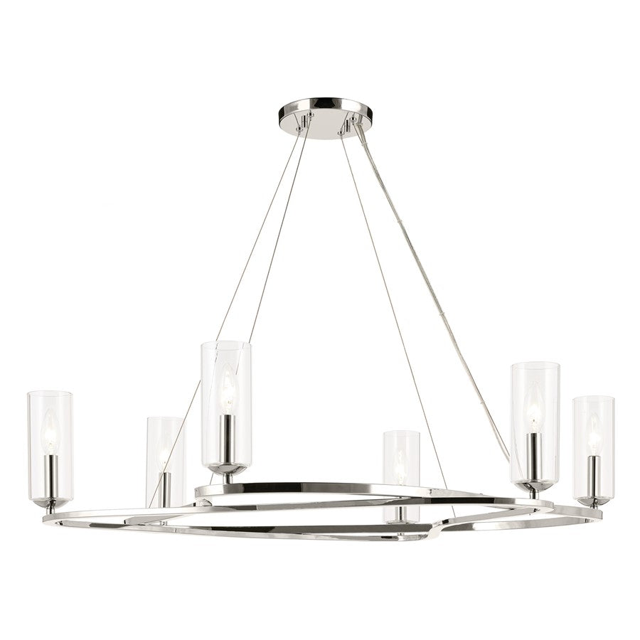 Kichler Harpin 37.75" 6 Light 1 Tier Chandelier, Polished Nickel/Clear - 52771PN