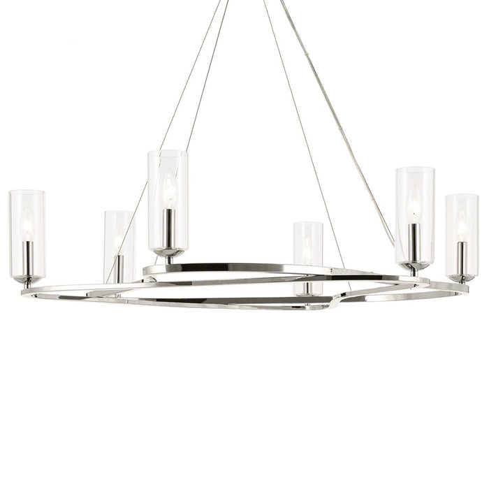 Kichler Harpin 37.75" 6 Light 1 Tier Chandelier, Polished Nickel/Clear