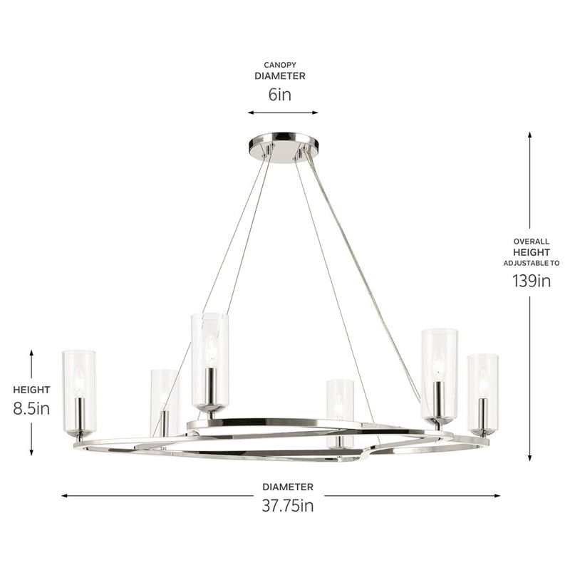 Kichler Harpin 37.75" 6 Light 1 Tier Chandelier, Polished Nickel/Clear